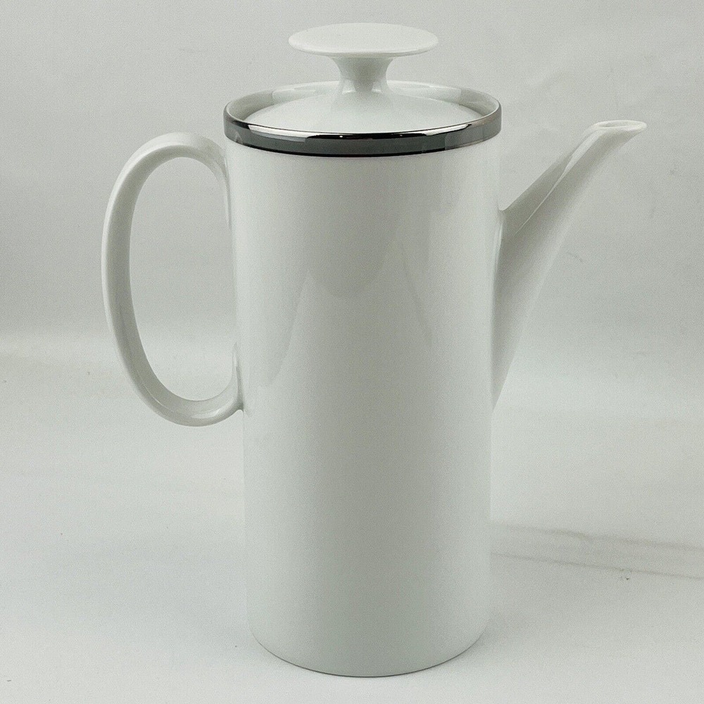 Vintage‎ Thomas Small Coffee Pot & Lid 8" Gray Platinum Band & Trim THO194